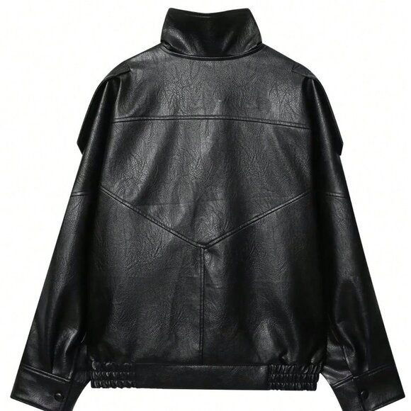 Black Casual Women's Bomber Jacket - Picture 2 of 5